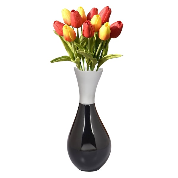 Uniquewise Aluminium-Casted Modern Decorative Flower Table Vase, Two Tone Black and Silver 9.75 Inch - QI004134.L