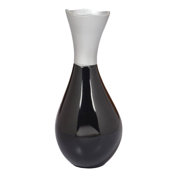 Uniquewise Aluminium-Casted Modern Decorative Flower Table Vase, Two Tone Black and Silver 9.75 Inch - QI004134.L