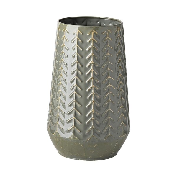 Palacedesigns 11 in. Green & Gray Organically Chevron Embossed Metal Vase - PA3087267