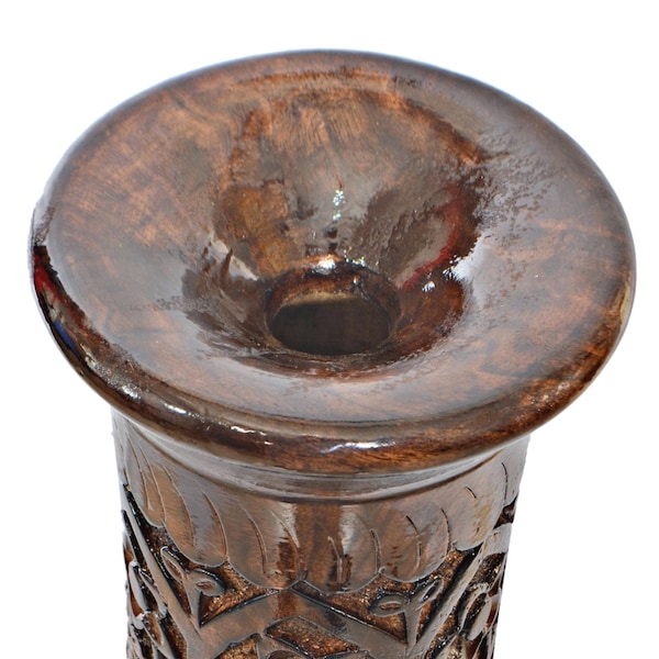 Uniquewise Antique Decorative Hand Curved Brown Mango Wood Floor Flower Vase Trumpet Design - QI004012