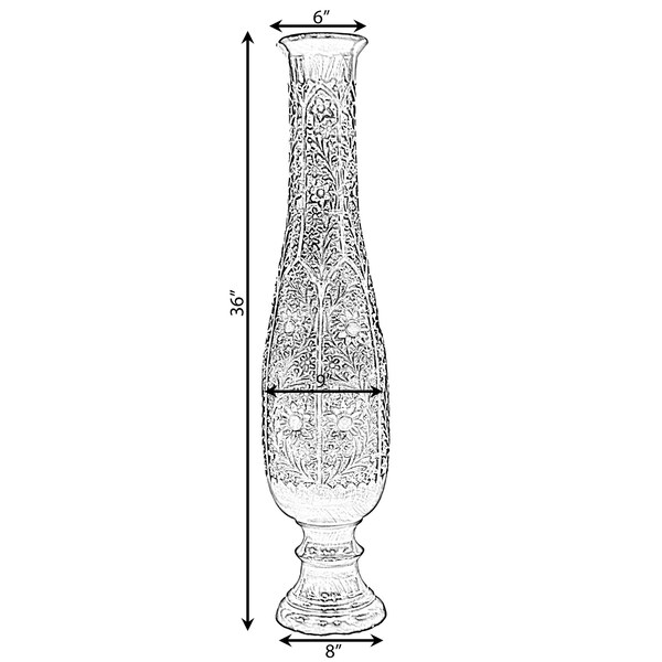 Uniquewise Antique Decorative Hand Curved Brown Mango Wood Floor Flower Vase Trumpet Design - QI004012