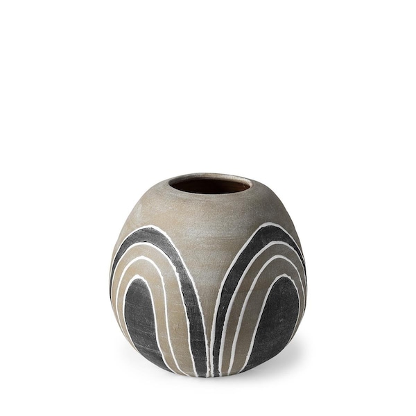 Palacedesigns Arches Round Ceramic Vase; Brown; Gray & White - PA3670760