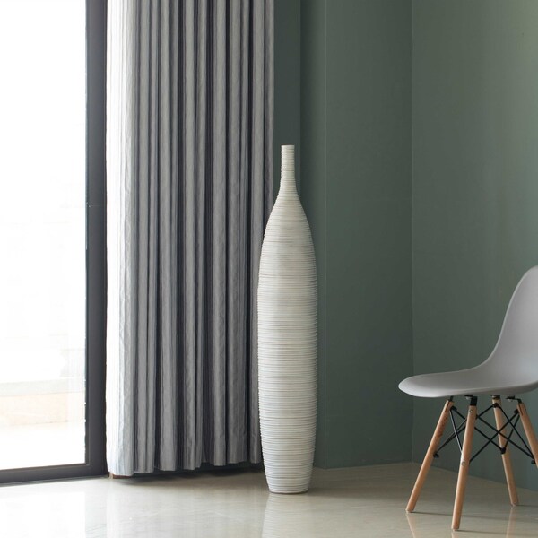 Uniquewise Modern Decorative Bottle Shape White Floor Vase Ribbed Design, 48 Inch - QI004177.L