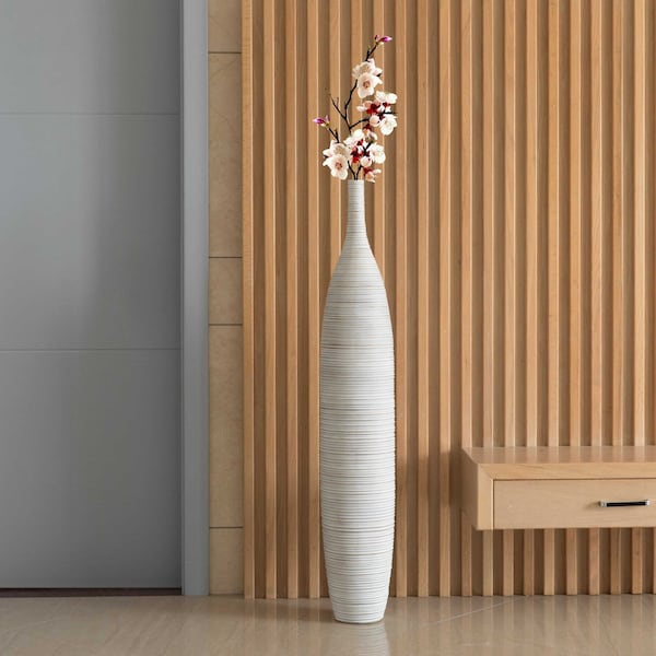 Uniquewise Modern Decorative Bottle Shape White Floor Vase Ribbed Design, 48 Inch - QI004177.L