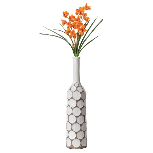 Uniquewise Decorative Contemporary Floor Vase White Carved Divot Bubble Design with Tall Neck, 26 Inch - QI004180.S