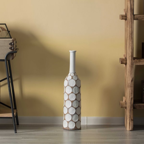Uniquewise Decorative Contemporary Floor Vase White Carved Divot Bubble Design with Tall Neck, 26 Inch - QI004180.S