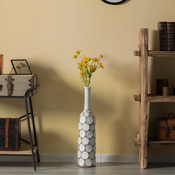 Uniquewise Decorative Contemporary Floor Vase White Carved Divot Bubble Design with Tall Neck, 26 Inch - QI004180.S