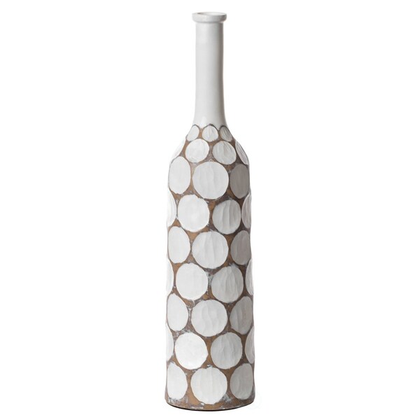 Uniquewise Decorative Contemporary Floor Vase White Carved Divot Bubble Design with Tall Neck, 26 Inch - QI004180.S