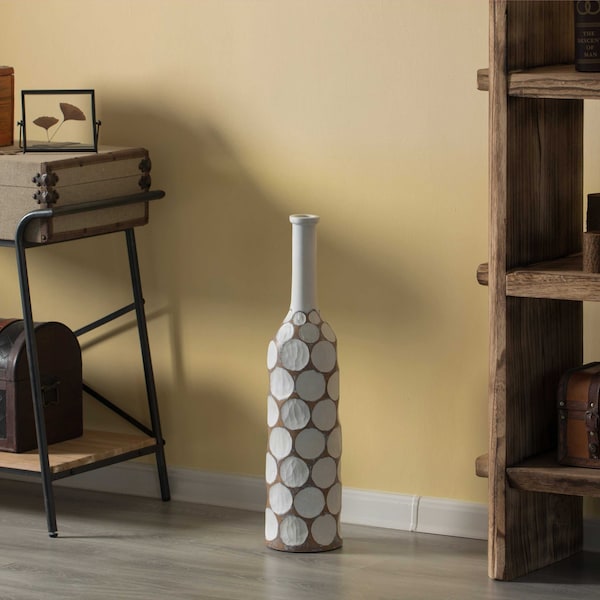 Uniquewise Decorative Contemporary Floor Vase White Carved Divot Bubble Design with Tall Neck, 26 Inch - QI004180.S