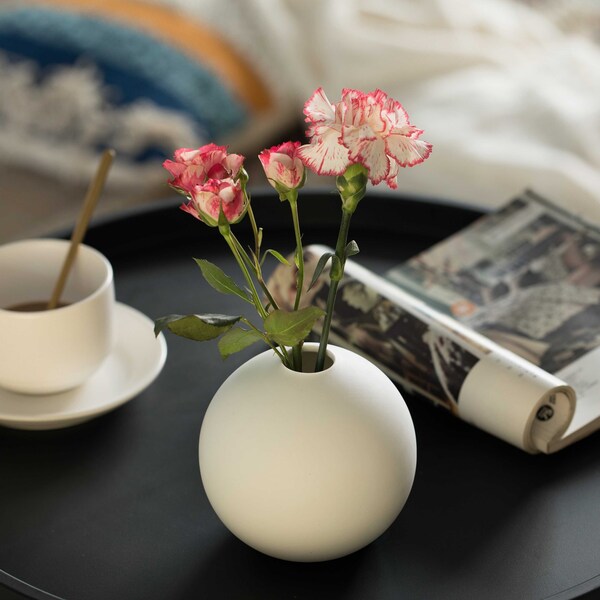 Uniquewise Contemporary White Ceramic Unique Circle Shaped Table Vase Flower Holder - QI004370.PL