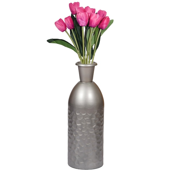 Uniquewise Modern Decorative Iron Hammered Tabletop Centerpiece Flower Vase, Gunmetal Grey 13.5 Inch - QI004129.S