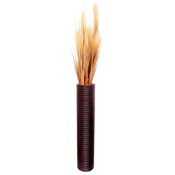 Uniquewise Brown Decorative Contemporary Mango Wood Ribbed Design Cylinder Shaped Floor Vase, 36 Inch - QI004432.L
