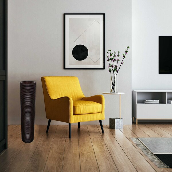 Uniquewise Brown Decorative Contemporary Mango Wood Ribbed Design Cylinder Shaped Floor Vase, 36 Inch - QI004432.L
