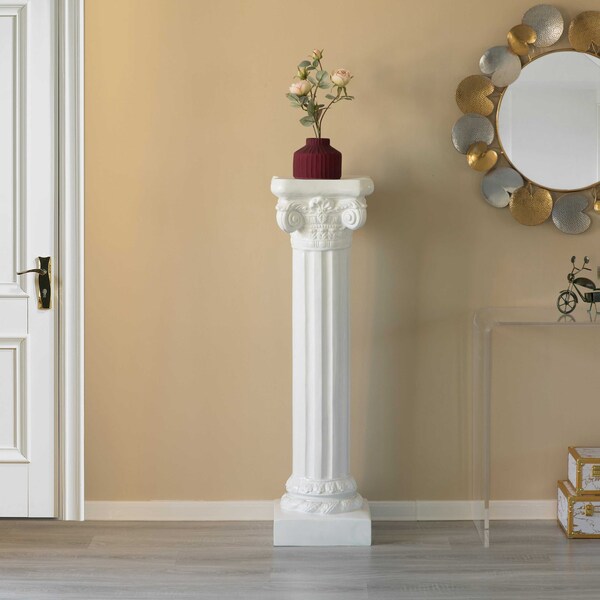 Uniquewise Fiberglass White Plinth Roman Column Ionic Piller Pedestal Vase Stand - Photography Props - 49 Inch - QI004124-49