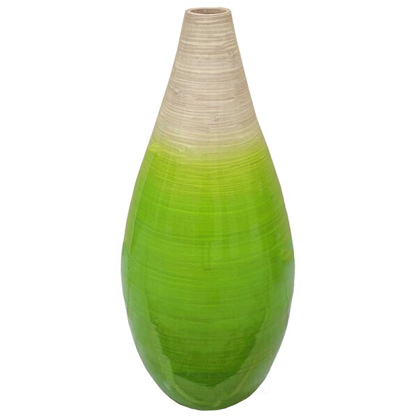 Uniquewise Contemporary Bamboo Floor Flower Vase Tear Drop Design for Dining, Living, Entryway, Large Green - QI004271.L