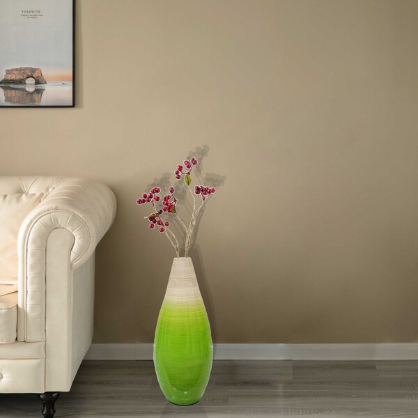 Uniquewise Contemporary Bamboo Floor Flower Vase Tear Drop Design for Dining, Living, Entryway, Large Green - QI004271.L