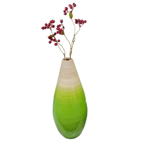 Uniquewise Contemporary Bamboo Floor Flower Vase Tear Drop Design for Dining, Living, Entryway, Large Green - QI004271.L