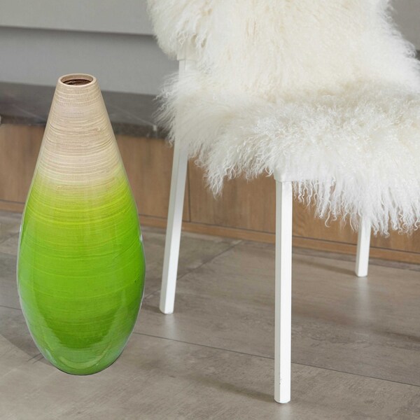 Uniquewise Contemporary Bamboo Floor Flower Vase Tear Drop Design for Dining, Living, Entryway, Large Green - QI004271.L