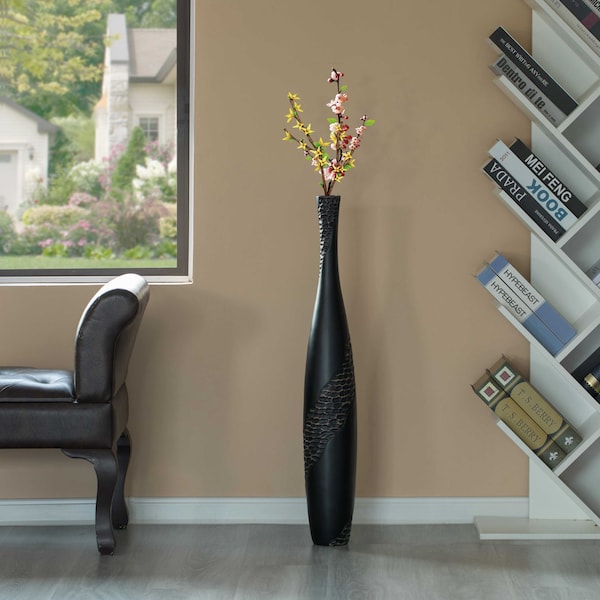 Uniquewise Contemporary Bottle Shape Decorative Floor Vase, Brown with Cobbled Stone Pattern, 27 Inch - QI004178.S