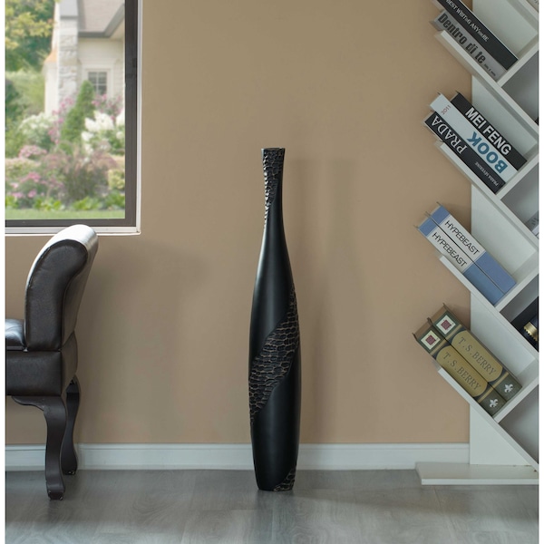 Uniquewise Contemporary Bottle Shape Decorative Floor Vase, Brown with Cobbled Stone Pattern, 27 Inch - QI004178.S