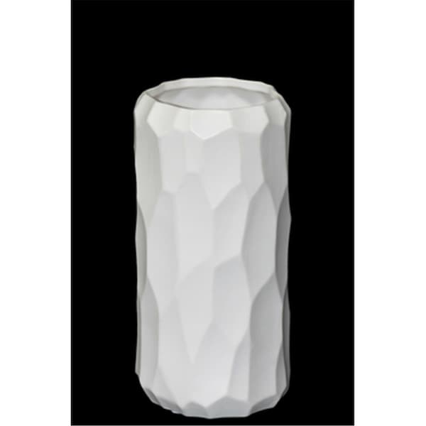 Urban Trends Collection Ceramic Short Wide Cylindrical Vase with Embossed Irregular Pattern Design Body, White - 45930