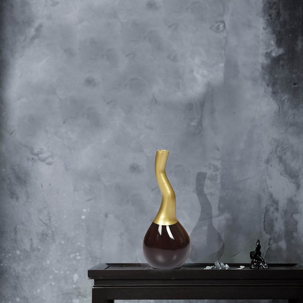 Uniquewise Decorative Modern Table Flower Vase Aluminium-Casted, Two Tone Brown and Gold 10 Inch - QI004136