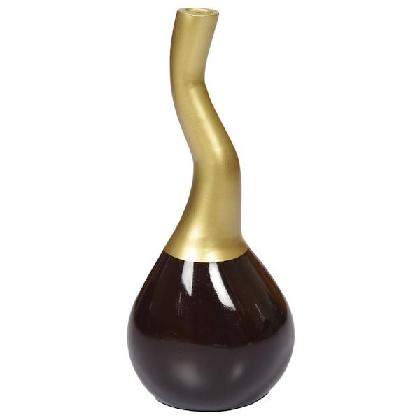 Uniquewise Decorative Modern Table Flower Vase Aluminium-Casted, Two Tone Brown and Gold 10 Inch - QI004136