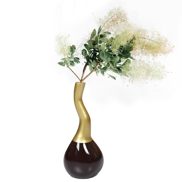 Uniquewise Decorative Modern Table Flower Vase Aluminium-Casted, Two Tone Brown and Gold 10 Inch - QI004136
