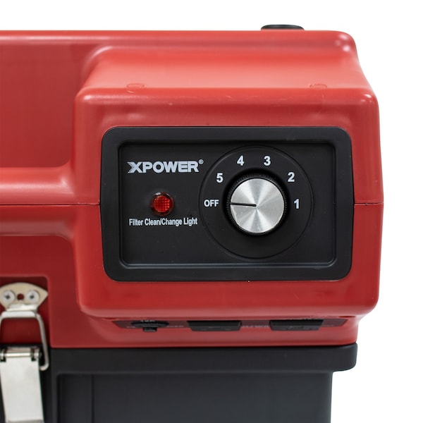 Xpower HEPA Mini Air Scrubber W/ Built-In Power Outlets & 3-Stage Filter System, 1/2 HP, 550 CFM, 2.8 Amps, 5 Speed - X-2480A-RED