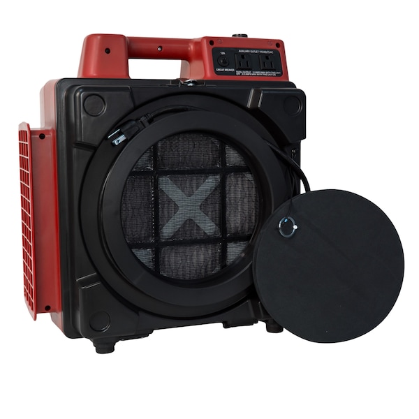 Xpower HEPA Mini Air Scrubber W/ Built-In Power Outlets & 3-Stage Filter System, 1/2 HP, 550 CFM, 2.8 Amps, 5 Speed - X-2480A-RED