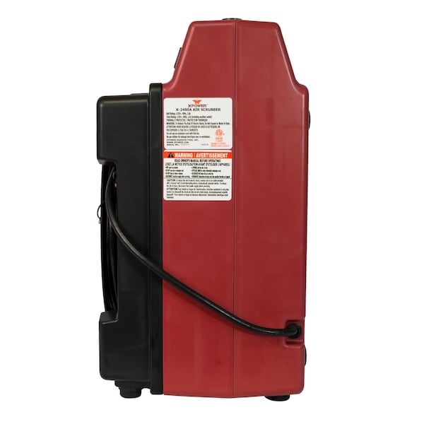 Xpower HEPA Mini Air Scrubber W/ Built-In Power Outlets & 3-Stage Filter System, 1/2 HP, 550 CFM, 2.8 Amps, 5 Speed - X-2480A-RED