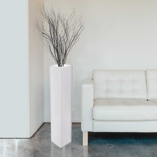 Uniquewise Tall Rectangular Wooden Modern Floor Vase, White, PK 2 - QI004184.2