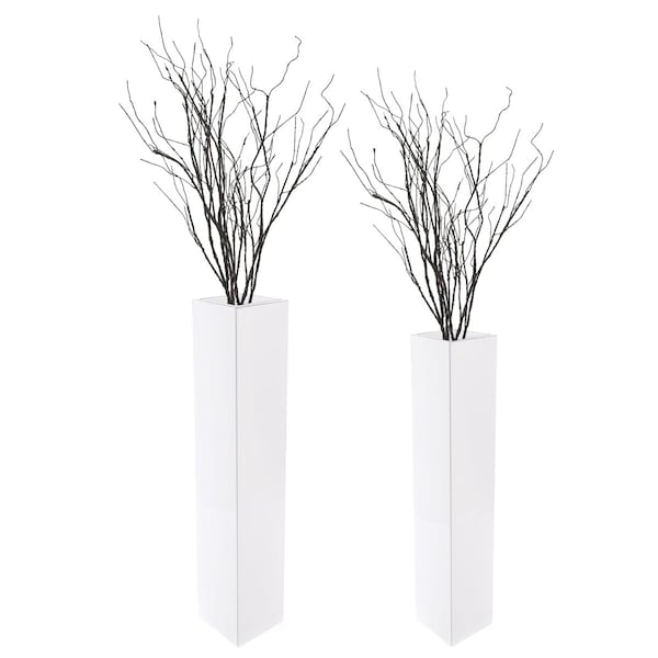 Uniquewise Tall Rectangular Wooden Modern Floor Vase, White, PK 2 - QI004184.2