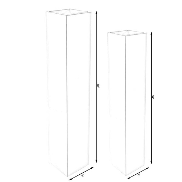Uniquewise Tall Rectangular Wooden Modern Floor Vase, White, PK 2 - QI004184.2