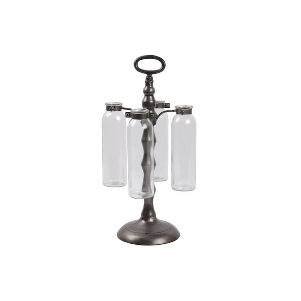 H2H Metal Cluster Hanging Bud Vase Holder with 4 Glass Bottle Vases on Stand Brushed Finish - Black - H22502637
