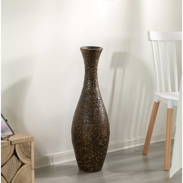 Uniquewise Modern Decorative Brown Textured Design Floor Flower Vase, for Living, Entryway or Dining, 31 inch - QI004194