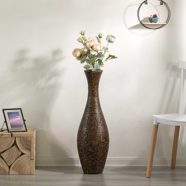 Uniquewise Modern Decorative Brown Textured Design Floor Flower Vase, for Living, Entryway or Dining, 31 inch - QI004194