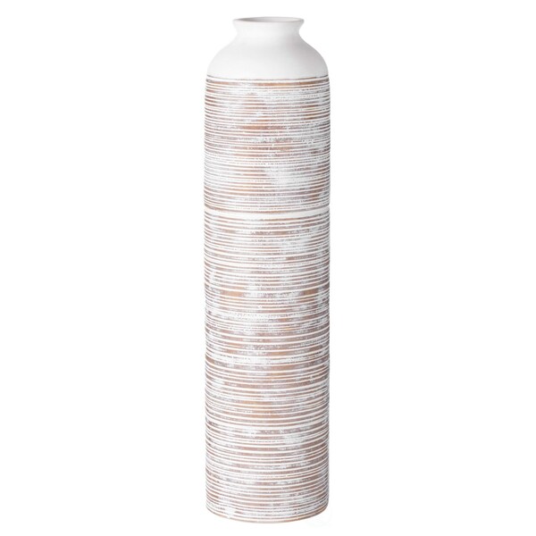 Uniquewise Modern Ribbed Trumpet Style Designed Table Vase for Entryway Dining or Living Room, Ceramic White - QI004039
