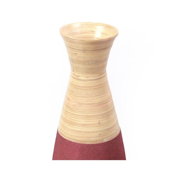 Uniquewise Set of 2 31.5 inch Tall Handcrafted Bamboo Floor Vase, Burgundy and Natural Finish - QI003353R.L.2