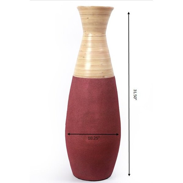 Uniquewise Set of 2 31.5 inch Tall Handcrafted Bamboo Floor Vase, Burgundy and Natural Finish - QI003353R.L.2