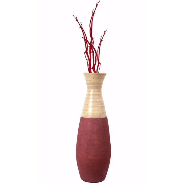 Uniquewise Set of 2 31.5 inch Tall Handcrafted Bamboo Floor Vase, Burgundy and Natural Finish - QI003353R.L.2