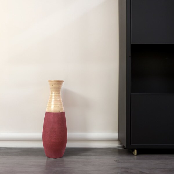 Uniquewise Set of 2 31.5 inch Tall Handcrafted Bamboo Floor Vase, Burgundy and Natural Finish - QI003353R.L.2
