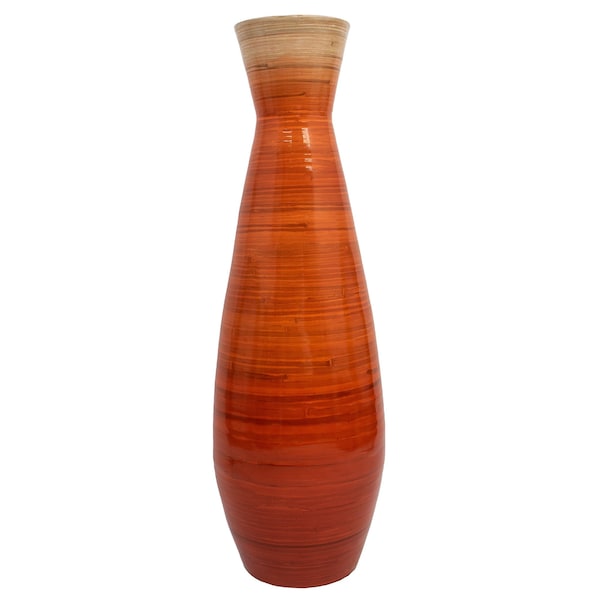 Uniquewise 31.5" Classic Bamboo Floor Vase Handmade, For Dining, Living, Entryway, Glossy Orange - QI003242.L.OR