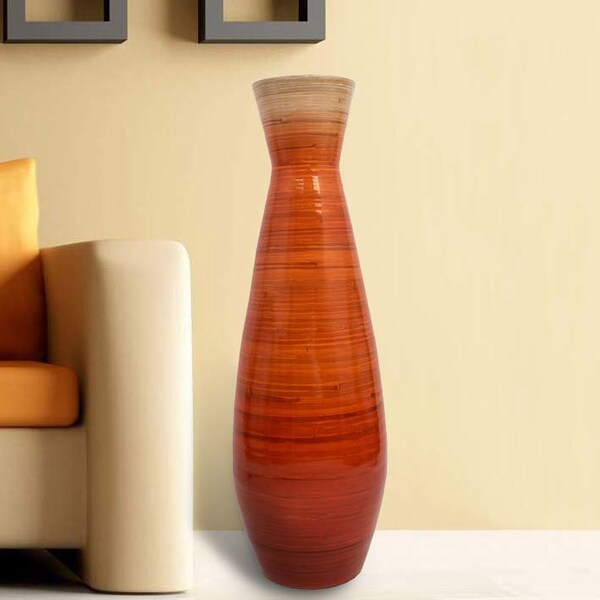Uniquewise 31.5" Classic Bamboo Floor Vase Handmade, For Dining, Living, Entryway, Glossy Orange - QI003242.L.OR