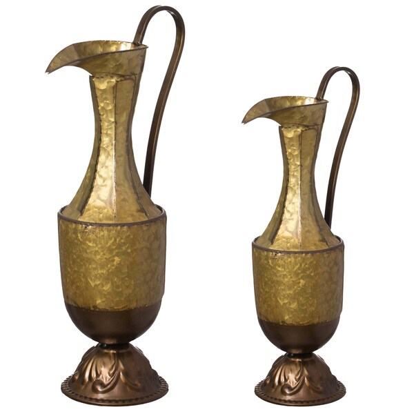 Uniquewise Set of 2 Antique Style 1 Handle Metal Jug Floor Vase - Vintage Inspired Rustic Design for - QI004441.2