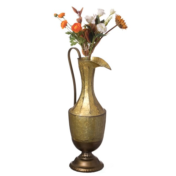 Uniquewise Set of 2 Antique Style 1 Handle Metal Jug Floor Vase - Vintage Inspired Rustic Design for - QI004441.2