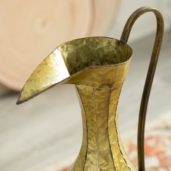 Uniquewise Set of 2 Antique Style 1 Handle Metal Jug Floor Vase - Vintage Inspired Rustic Design for - QI004441.2