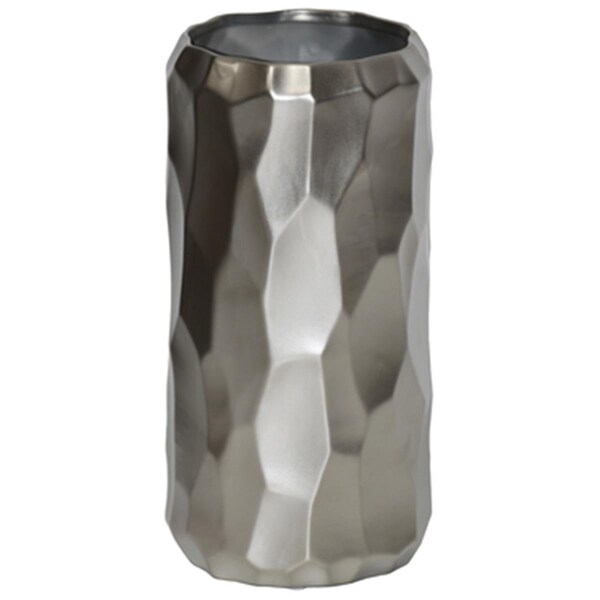 H2H Ceramic Tall Cylindrical Vase with Embossed Irregular Pattern Design Body, Silver - H23247991