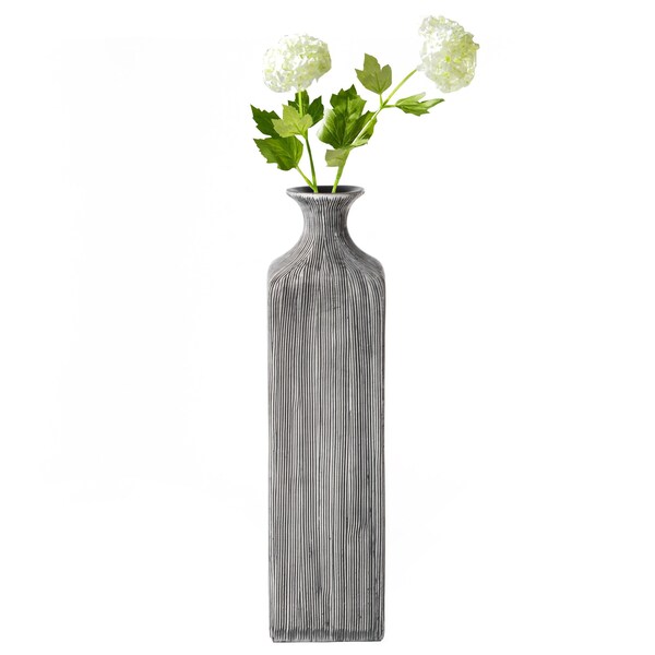 Uniquewise Contemporary Decorative Square Table Flower Vase with Gray Striped Design, 11.5 Inch - QI004176.L