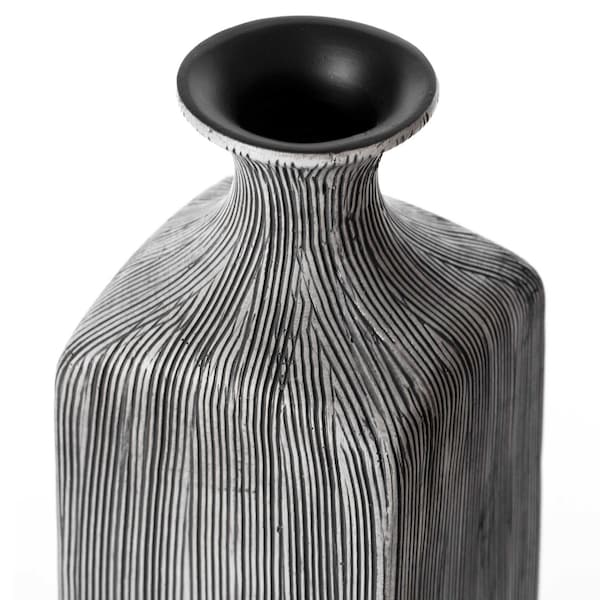 Uniquewise Contemporary Decorative Square Table Flower Vase with Gray Striped Design, 11.5 Inch - QI004176.L